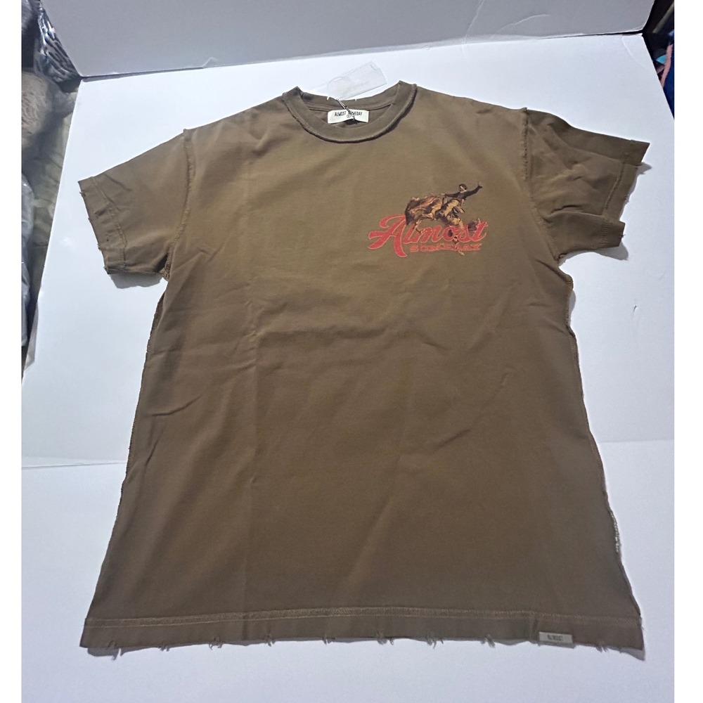Almost Someday Mens Distressed Cowboy Graphic Tee Brown Short Sleeve Small